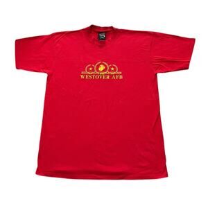 WESTOVER AFB Air Force Base Vintage Soffees Choice Red Gold T-Shirt Men's L USA